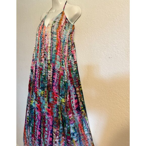 Nicole Miller New York Multicolor Halter Maxi Dress M Polyester Blend Boho Beach - Picture 6 of 16